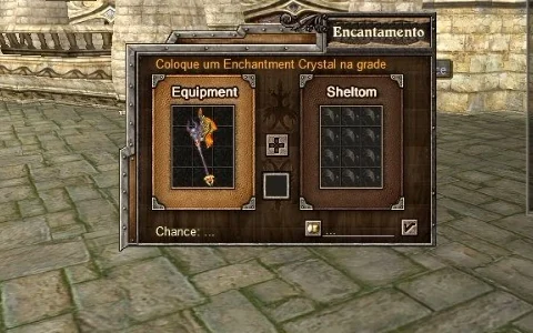Janela de Encantamento com a Deadly Axe no espaço Equipment e a grade vazia